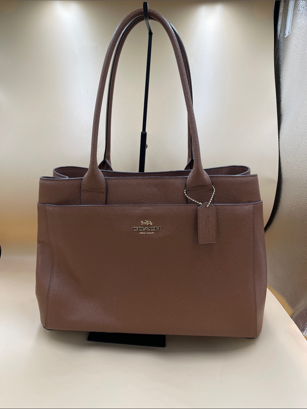 Coach Large 3 Section Brown Pebbled Leather Tote with Gold Hardware F31474